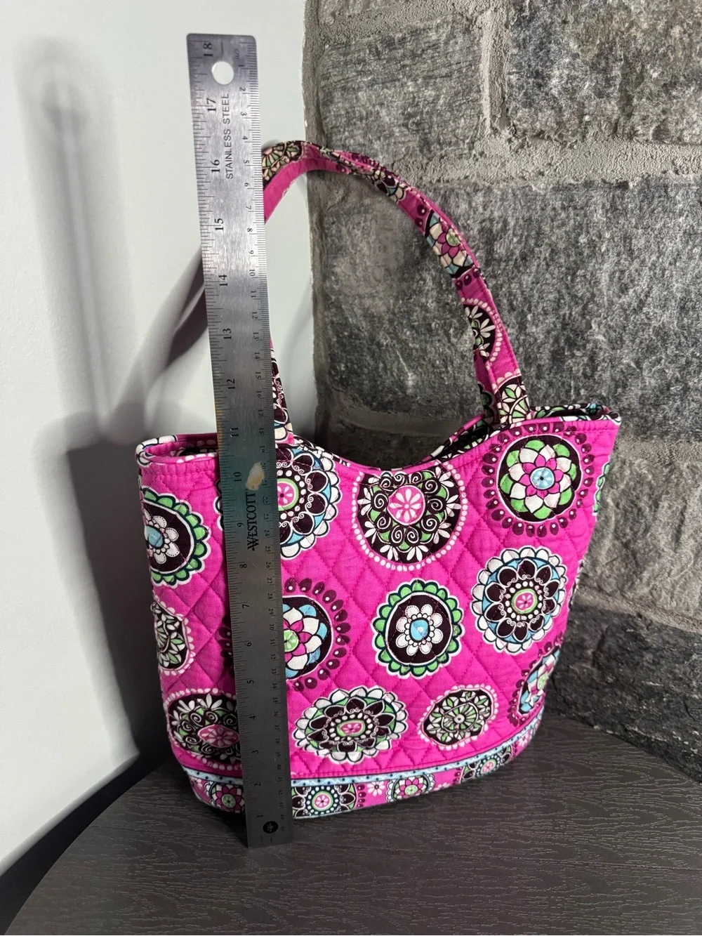 Vera Bradley Hot Pink Quilted Tote with Multicolor Medallions